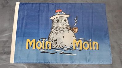 Fahne Flagge Moin moin Seehund mit Mütze - Stockfahne - 30 x 45 cm