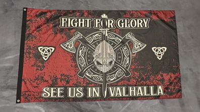 Fahne Flagge Fight for Glory - See us in Valhalla - Wikinger - 90 x 150 cm
