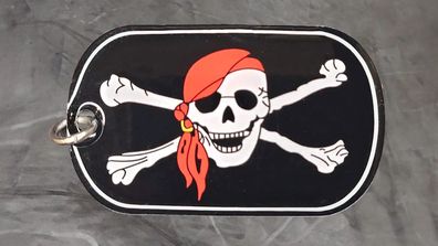 Erkennungsmarke Halskette DogTag Dog Tag Totenkopf rotes Kopftuch - 3 x 5 cm