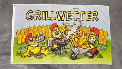 Fahne Flagge Grillwetter - Gartenzwerge - Grillen - 90 x 150 cm