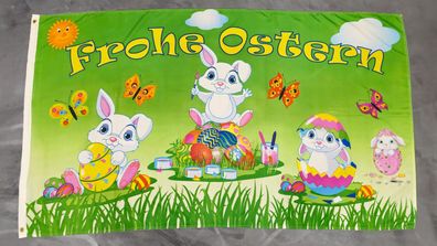 Fahne Flagge Frohe Ostern - Hasenkinder - Kinder - 90 x 150 cm