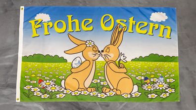 Fahne Flagge Frohe Ostern - Küssende Hasen - Osterhasen - 90 x 150 cm