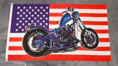 Fahne Flagge Amerika America USA mit Motorrad - 90 x 150 cm