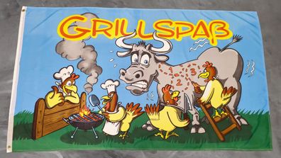 Fahne Flagge Grillen - Grillspass - Grillspaß - Hühner - 90 x 150 cm
