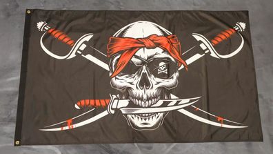 Fahne Flagge Pirat blutige Säbel mit Kopftuch - 90 x 150 cm