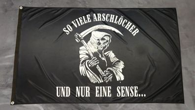 Premium Fahne Sensenmann So viele Arschlöcher und nur eine Sense - 90 x 150 cm