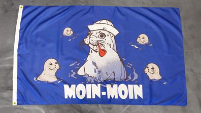 Fahne Flagge Moin Moin 5 Seehunde - 90 x 150 cm