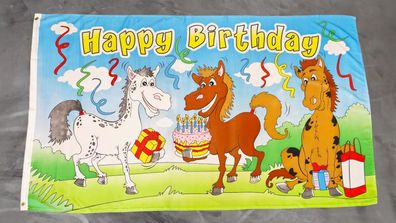 Fahne Flagge Happy Birthday Pferde - 90 x 150 cm