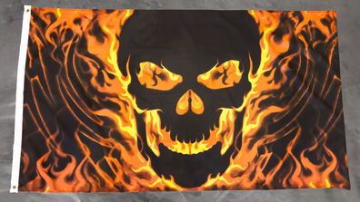 Fahne Flagge Brennender Schädel - Pirat Feuer Totenkopf Skull - 90 x 150 cm