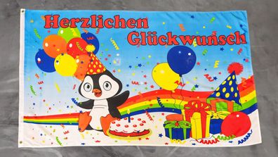 Fahne Flagge Herzlichen Glückwunsch zum Geburtstag - Pinguin - 90 x 150 cm