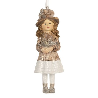 Clayre & Eef Weihnachtsanhänger Kind 12 cm Beige Kunststoff (Gr. 5x4x12 cm)