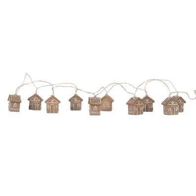 Clayre & Eef Lichterkette mit 10 Lampen Lebkuchenhaus LED 150 cm Braun Kunststoff