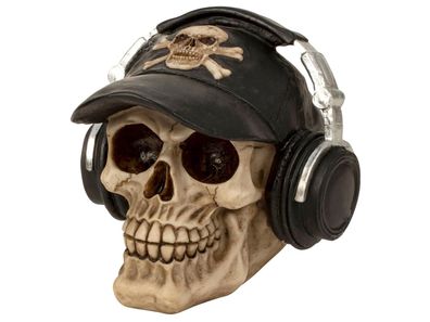 Mel-O-Design Halloween 3432 Totenkopf mit Basecap & Kopfhörer ca. 14 cm Höhe