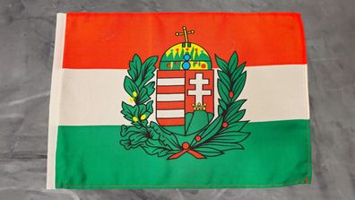 Fahne Flagge Ungarn mit Wappen - Stockfahne - 30 x 40 cm
