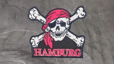 Aufnäher Aufbügler Patch Pirat Totenkopf Hamburg - 8 x 8,5 cm