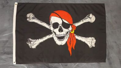 Fahne Flagge Pirat - Totenkopf - Rotes Kopftuch - 60 x 90 cm