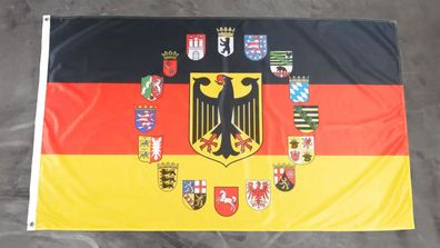 Premium Fahne Flagge Deutschland mit Adler und 16 Bundesländer - 90 x 150 cm