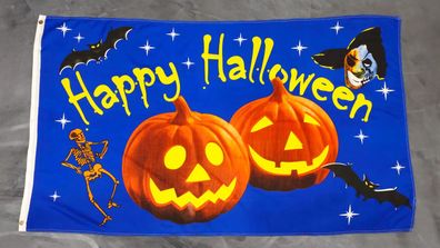 Fahne Flagge Happy Halloween zwei Kürbisse - 90 x 150 cm