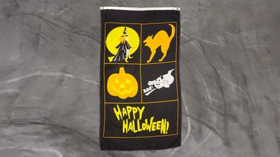 Fahne Flagge Halloween Banner Hexe Katze Geist Kürbis - 150 x 90 cm