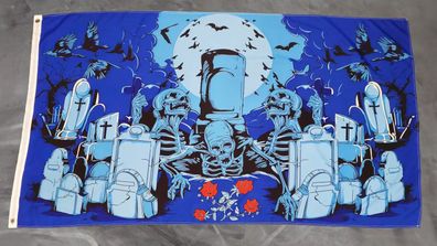 Fahne Flagge Halloween Friedhof Skelette - 90 x 150 cm