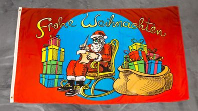 Fahne Flagge Frohe Weihnachten Schaukelstuhl Weihnachtsmann - 90 x 150 cm