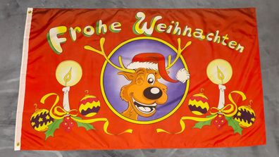 Fahne Flagge Frohe Weihnachten Rentier Kopf - 90 x 150 cm