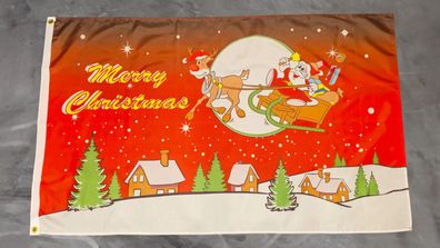 Fahne Flagge Merry Christmas Weihnachten Rentier - 90 x 150 cm