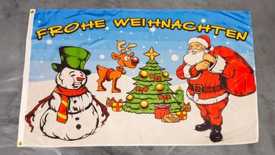 Fahne Flagge Frohe Weihnachten Rentier Schneemann - 90 x 150 cm