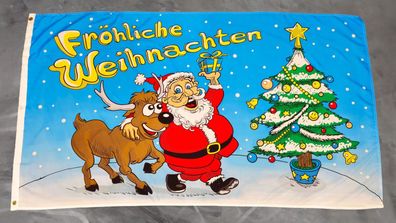 Fahne Flagge Fröhliche Frohe Weihnachten Rentier - 90 x 150 cm