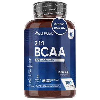 BCAA 2000mg mit Vitamin B12 500µg & B6-2:1:1 Empfohlene Zusammensetzung-180 Tabletten