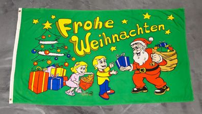 Fahne Flagge Frohe Weihnachten Kinder Weihnachtsmann - 90 x 150 cm