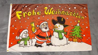 Fahne Flagge Frohe Weihnachten Schneemann - 90 x 150 cm
