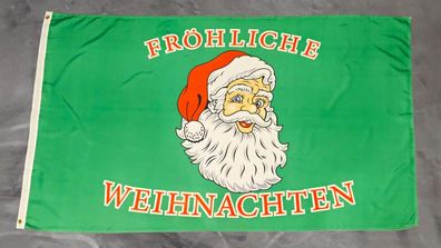 Fahne Flagge Fröhliche Weihnachten Weihnachtsmann Kopf - 90 x 150 cm