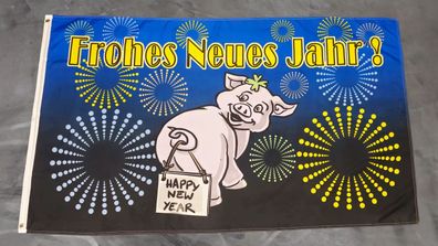 Fahne Flagge Frohes neues Jahr Neujahr Glücksschwein - 90 x 150 cm