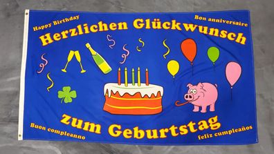 Fahne Flagge Herzlichen Glückwunsch zum Geburtstag fünf Sprachen - 90 x 150 cm