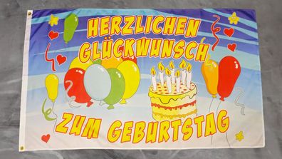Fahne Flagge Herzlichen Glückwunsch zum Geburtstag Torte - 90 x 150 cm