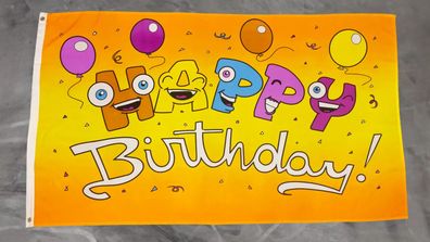Fahne Flagge Happy Birthday mit Augen Ballons Konfetti Geburtstag - 90 x 150 cm