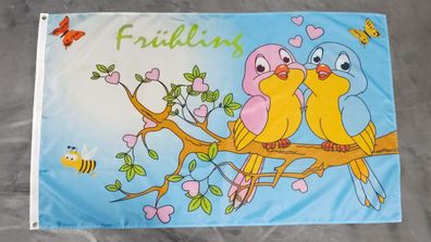 Fahne Flagge Frühling 2 Vögel - 90 x 150 cm