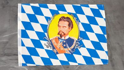 Fahne Flagge Bayern König Ludwig der 2te - 1845 bis 1886 - Stockfahne - 30 x 45 cm