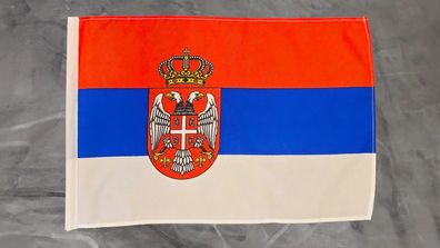 Fahne Flagge Serbien mit Wappen - Stockfahne - 30 x 45 cm