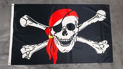 Fahne Flagge Pirat Totenkopf Rotes Kopftuch - 90 x 150 cm