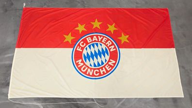 Fahne Flagge FCB FC Bayern München Logo 5 Sterne mit Seil - 150 x 250 cm