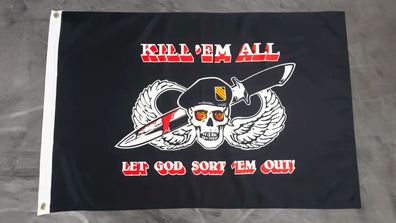 Fahne Flagge Pirat Schädel Skull mit Barret - Kill em all - 60 x 90 cm