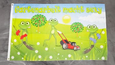 Fahne Flagge Frosch Frösche - Gartenarbeit macht sexy - 90 x 150 cm