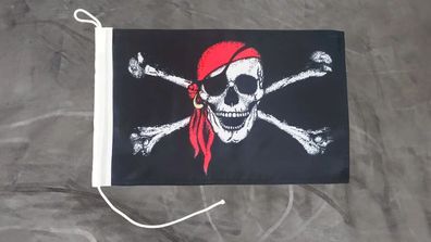 Fahne Flagge Pirat Totenkopf Rotes Kopftuch Bootsfahne GUTE Qualität 30 x 45 cm