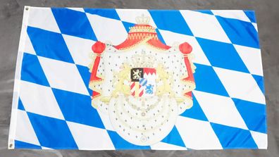 Fahne Flagge Königreich Bayern - Großes Wappen - 90 x 150 cm