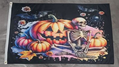 Fahne Flagge Halloween Kürbis Skelett Fledermaus Spinne - 90 x 150 cm