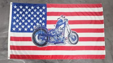 Fahne Flagge Amerika America USA mit Motorrad - 90 x 150 cm