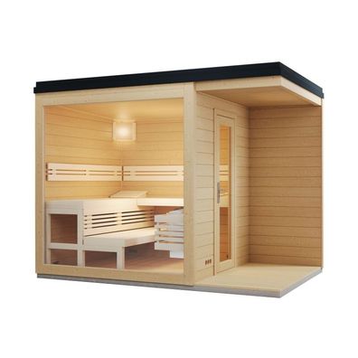 Infraworld Gartensauna CASA 3 Außensauna Massiv mit Vordach 215,6 x 328,6 cm