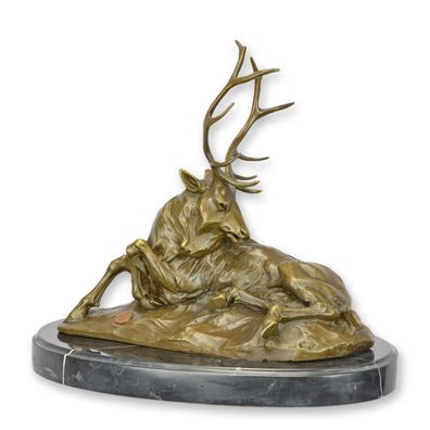 Bronzeskulptur eines liegenden Hirsches Replikat Retro Design Dekoration